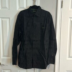 Ecko Unltd Black suede monogram button up long sleeve shirt 100% cotton XL